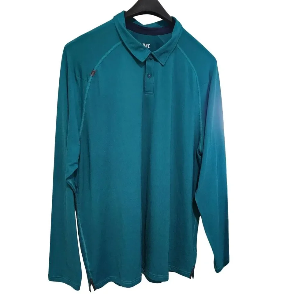 Rhone Mens Delta Pique Long Sleeve Polo Shirt Teal Green Deep XXL Goldfusion - Picture 4 of 13